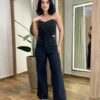 Cropped Feminino Stephanie sem Bojo com Lastex e Aplicações Preto Jeans - Fernanda Ramos Store