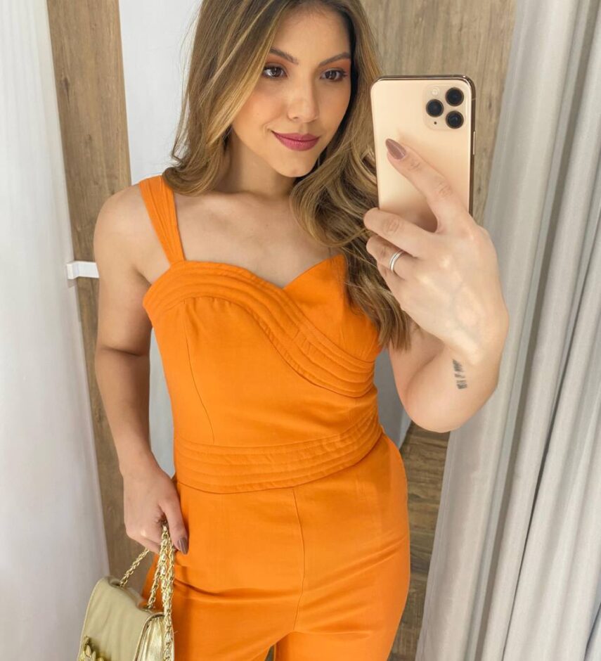 Macacão Feminino Longo Núbia sem Bojo com Zíper Atrás Laranja - Fernanda Ramos Store