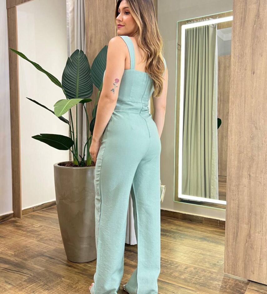 Macacão Feminino Longo Núbia sem Bojo com Zíper Atrás Verde - Fernanda Ramos Store