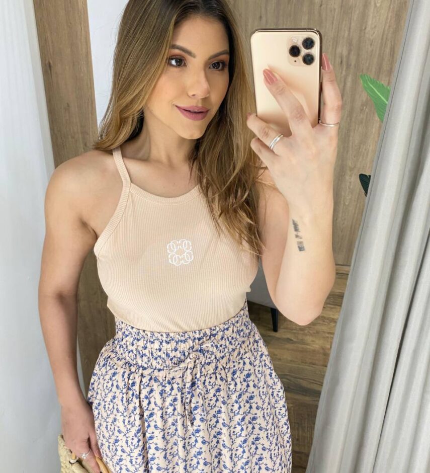 Regata Feminina Canelada Gabi Alça Fina Rosé - Fernanda Ramos Store