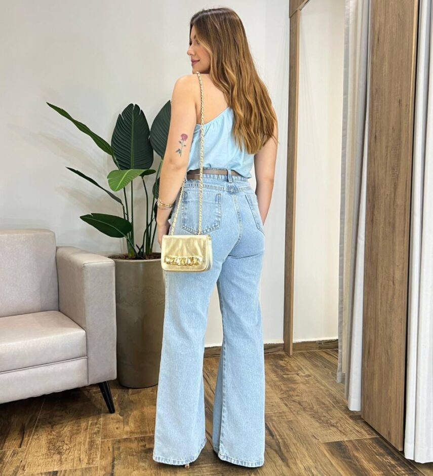 Regata Feminina Mel Nula Manga Azul com Detalhe - Fernanda Ramos Store