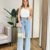 Regata Feminina Mel Nula Manga Off White com Detalhe - Fernanda Ramos Store