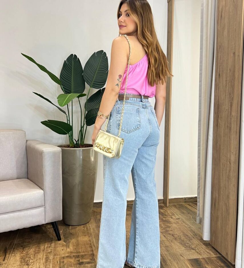 Regata Feminina Mel Nula Manga Rosa com Detalhe - Fernanda Ramos Store