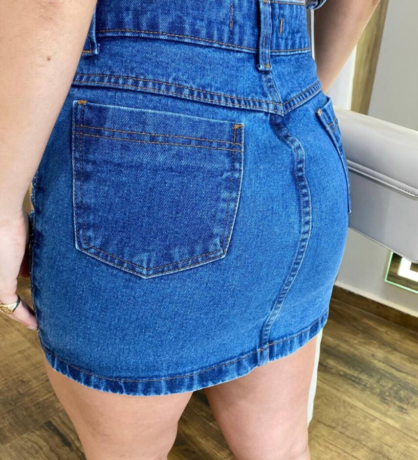 Saia Feminina Curta Maya com Amarração e Aplicações Jeans 1002B - Fernanda Ramos Store
