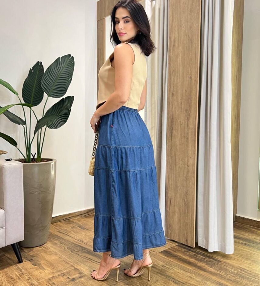 Saia Feminina Longa Maria Jeans Escuro 062556 - Fernanda Ramos Store