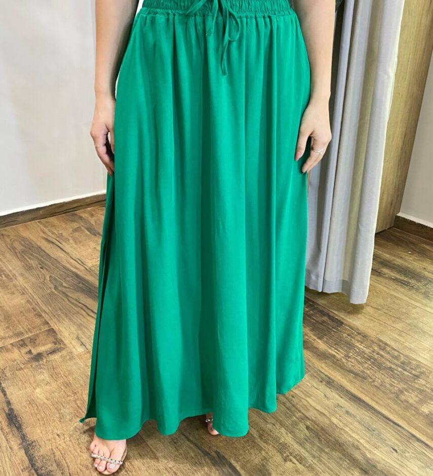 Saia Longa Feminina Agatha com Bolsos e Fenda Verde Bandeira - Fernanda Ramos Store