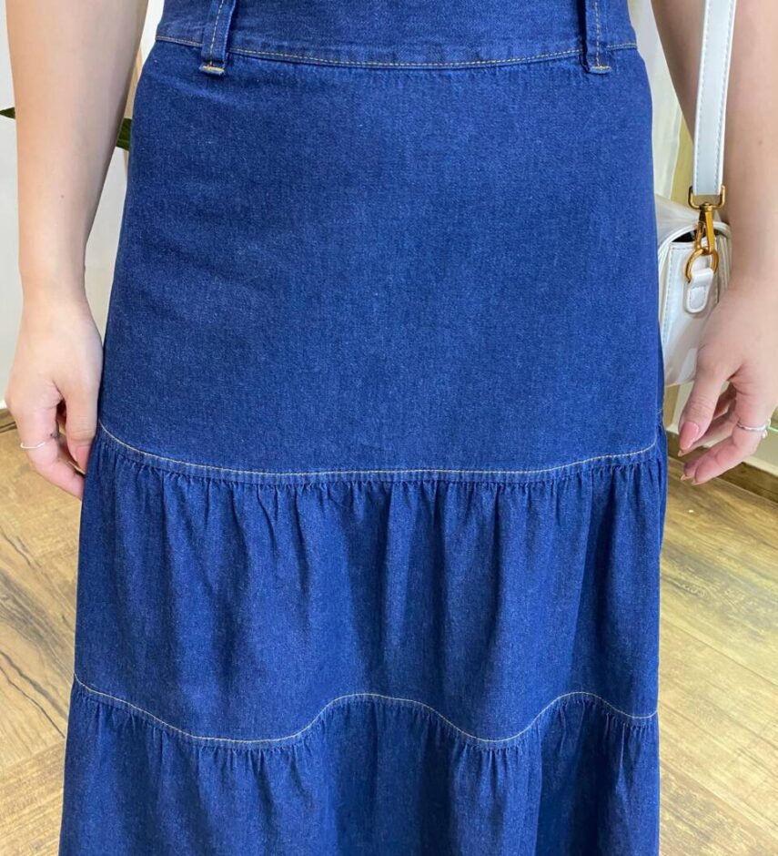 Saia Longa Feminina Aurora Jeans com Zíper Atrás - Fernanda Ramos Store