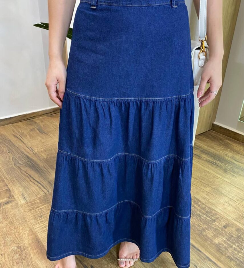 Saia Longa Feminina Aurora Jeans com Zíper Atrás - Fernanda Ramos Store