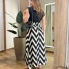 Saia Longa Feminina Luísa com Bolsos e Fenda Estampa Zig Zag - Fernanda Ramos Store