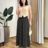 Saia Longa Feminina Luísa com Bolsos e Fenda Preta Estampa Floral - Fernanda Ramos Store