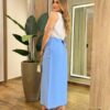 Saia Midi Feminina Alfaiataria Diana Azul com Cinto - Fernanda Ramos Store