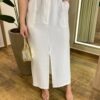 Saia Midi Feminina Alfaiataria Diana Off White com Cinto - Fernanda Ramos Store