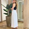 Saia Midi Feminina Alfaiataria Diana Off White com Cinto - Fernanda Ramos Store