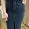 Saia Midi Feminina Raissa com Aplicações e Fenda Jeans Preta 1256P - Fernanda Ramos Store