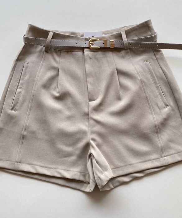 Short Feminino Alfaiataria Louise Bege com Cinto - Fernanda Ramos Store