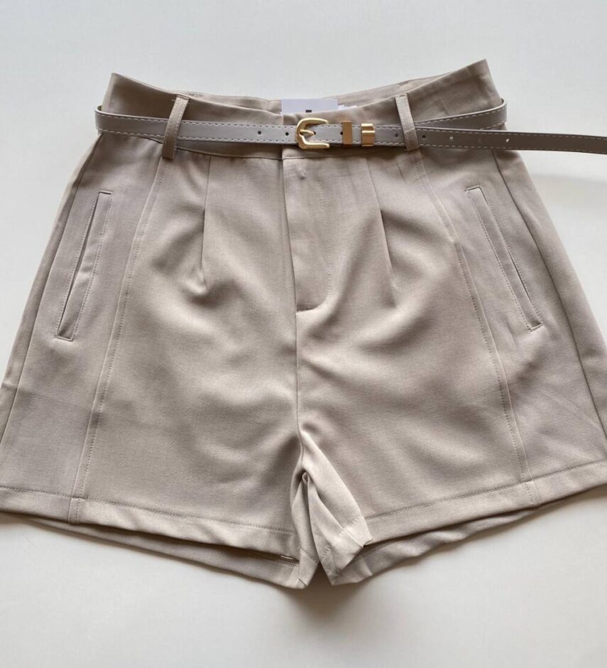 Short Feminino Alfaiataria Louise Bege com Cinto - Fernanda Ramos Store