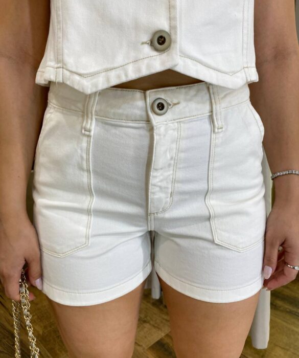 Short Feminino Isabella Jeans com Bolsos Off White 55267 - Fernanda Ramos Store