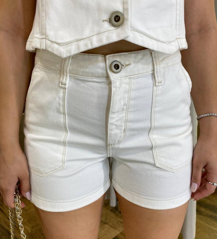 Short Feminino Isabella Jeans com Bolsos Off White 55267 - Fernanda Ramos Store