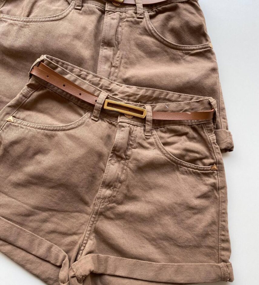 Short Feminino Sarja Boyfriend Alto com Cinto Marrom 094790 - Fernanda Ramos Store