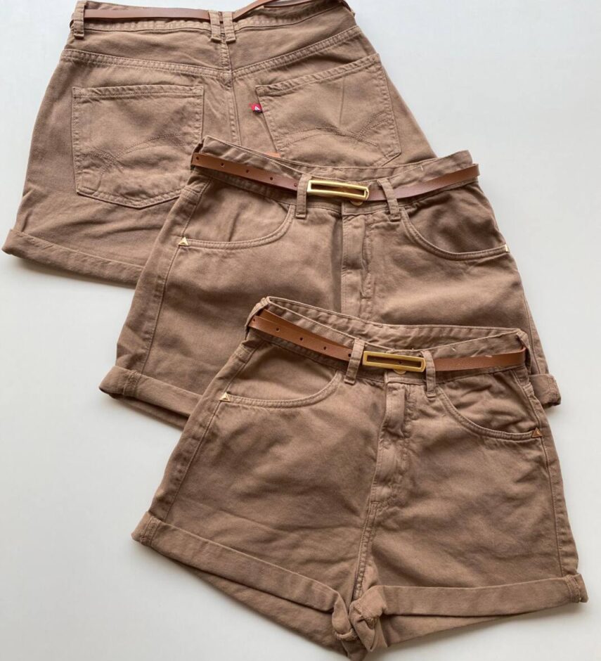 Short Feminino Sarja Boyfriend Alto com Cinto Marrom 094790 - Fernanda Ramos Store