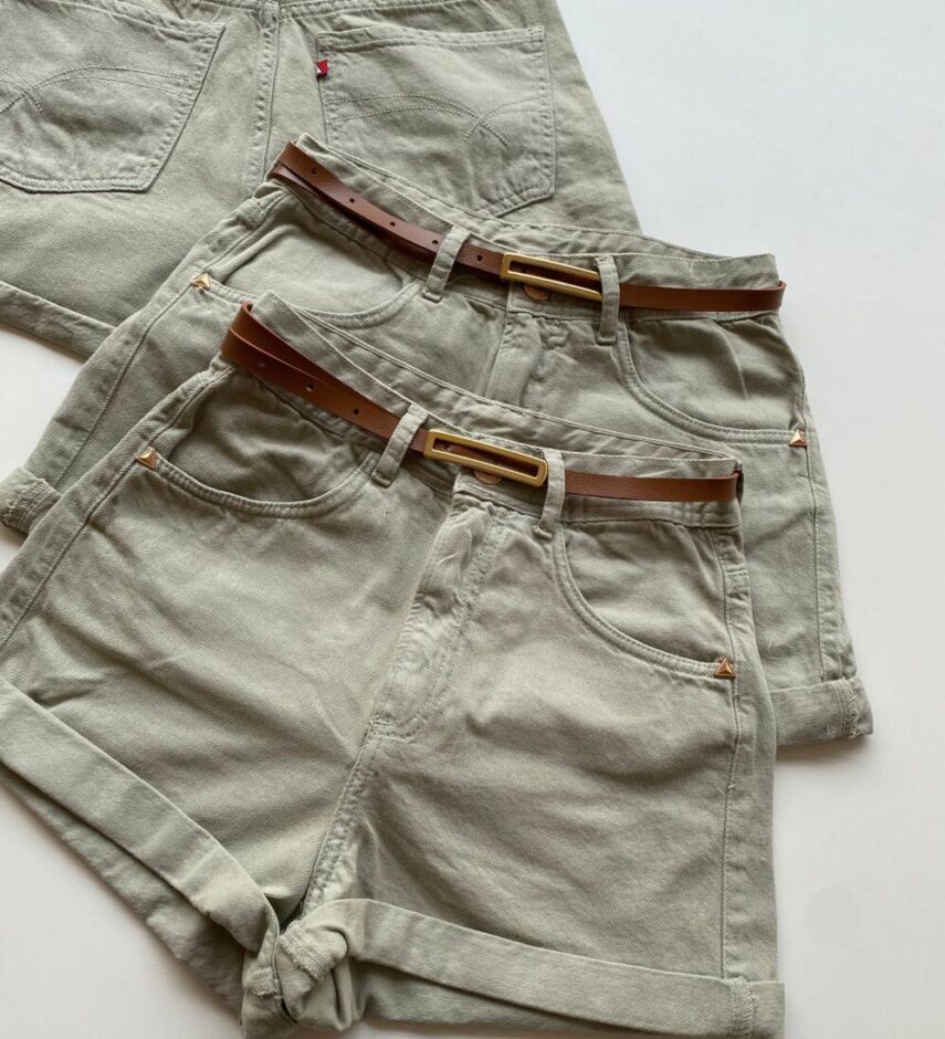 Short Feminino Sarja Boyfriend Alto com Cinto Verde 094790 - Fernanda Ramos Store