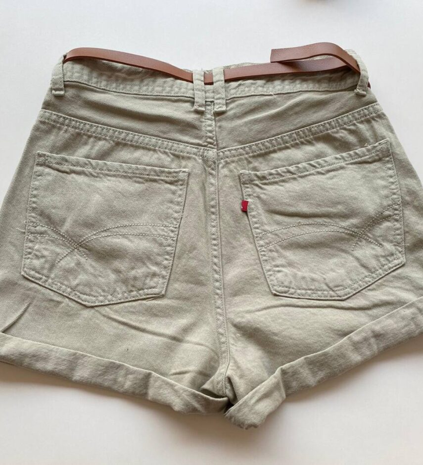 Short Feminino Sarja Boyfriend Alto com Cinto Verde 094790 - Fernanda Ramos Store