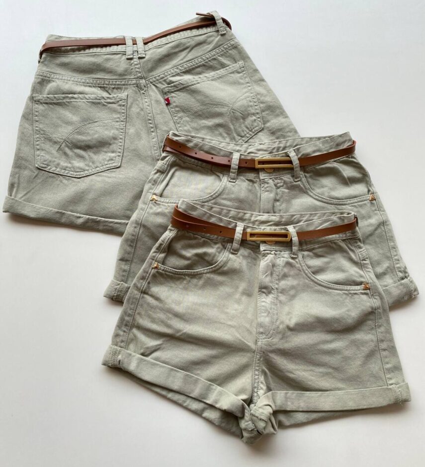 Short Feminino Sarja Boyfriend Alto com Cinto Verde 094790 - Fernanda Ramos Store