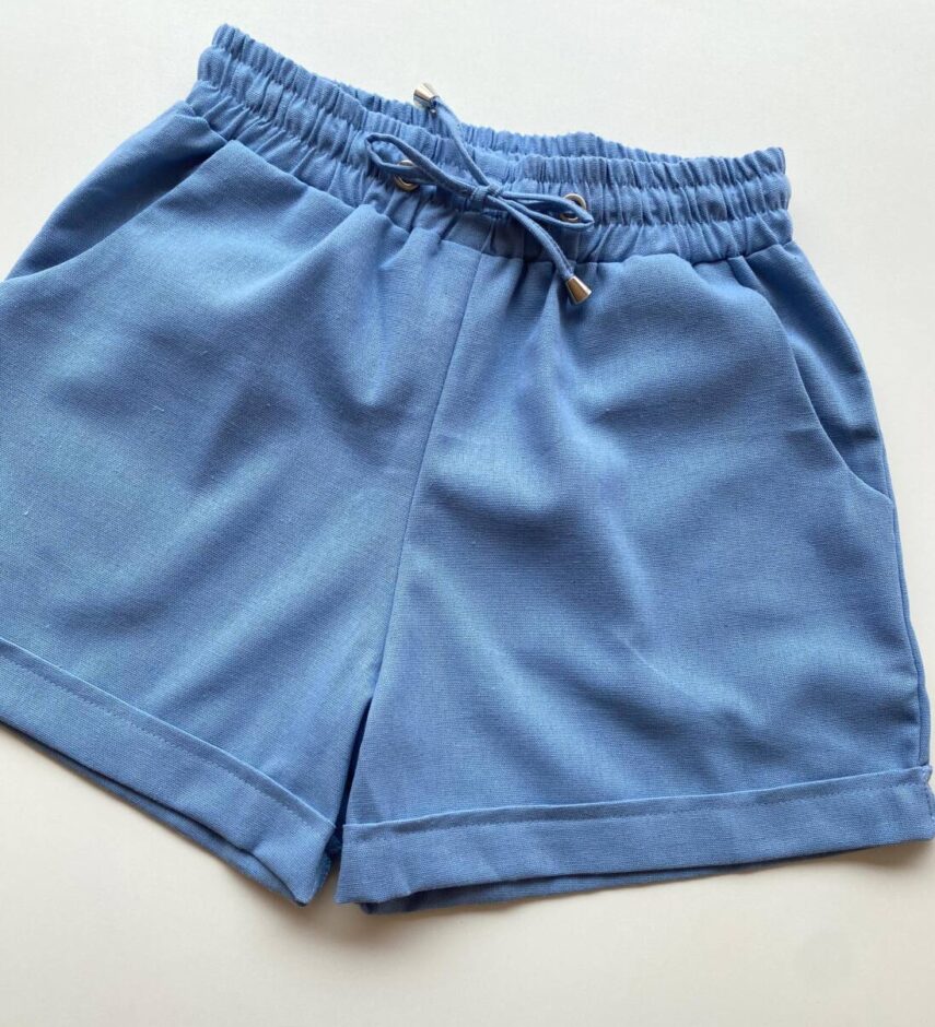 Short Feminino Viscolinho Jade com Bolsos e Amarração Azul - Fernanda Ramos Store
