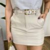 Short Saia Feminino Alfaiataria Emily Nude com Cinto - Fernanda Ramos Store