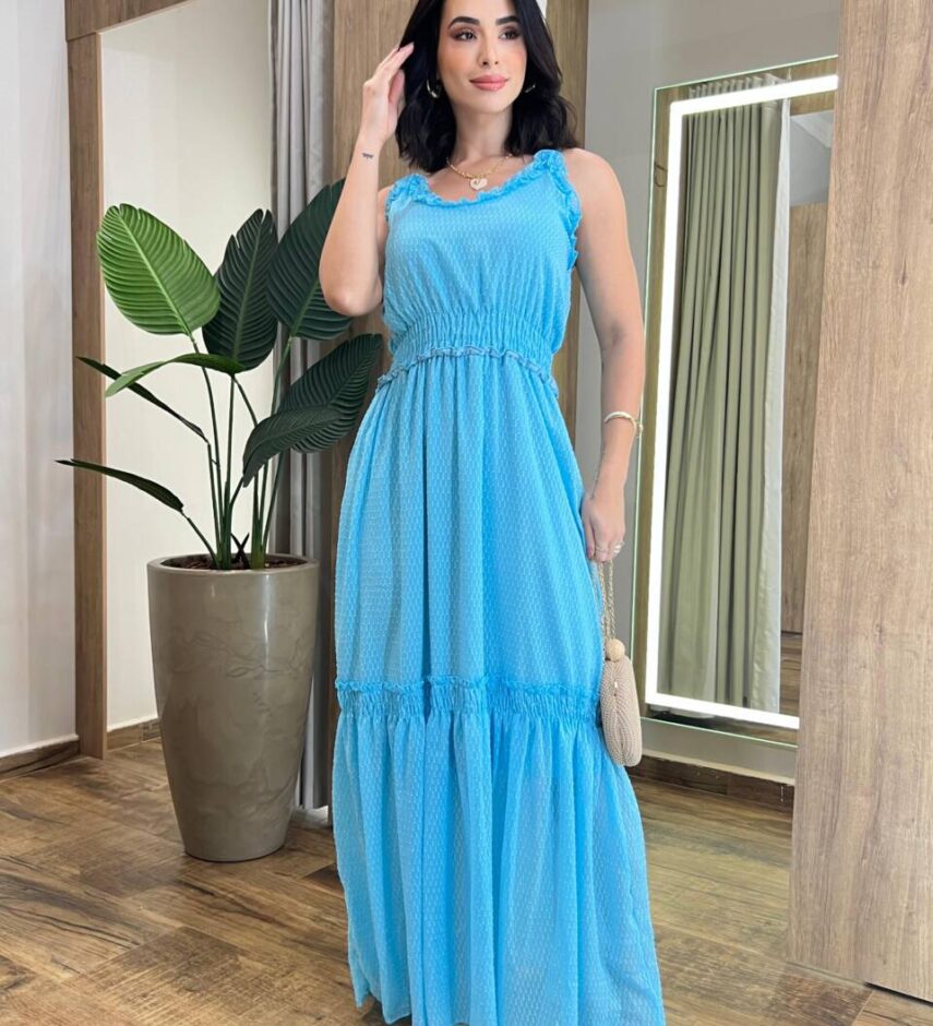 Vestido Feminino Carol Longo sem Bojo com Lastex Azul - Fernanda Ramos Store