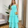 Vestido Feminino Longo Ísis com Bojo em Camadas Verde Água - Fernanda Ramos Store