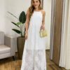 Vestido Feminino Longo Nina Frente Única com Bojo Branco - Fernanda Ramos Store