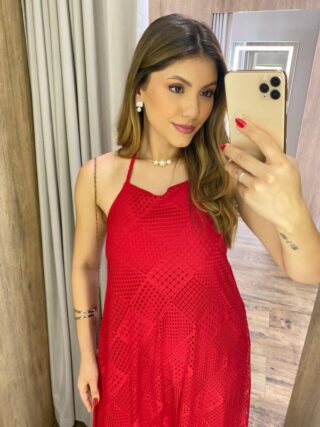 Vestido Feminino Longo Nina Frente Única com Bojo Vermelho - Fernanda Ramos Store