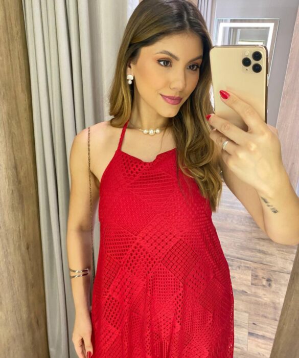 Vestido Feminino Longo Nina Frente Única com Bojo Vermelho - Fernanda Ramos Store