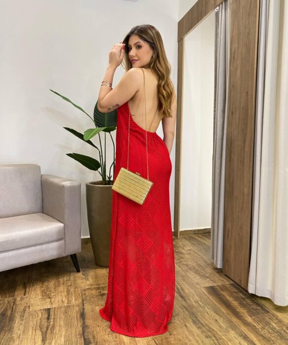 Vestido Feminino Longo Nina Frente Única com Bojo Vermelho - Fernanda Ramos Store