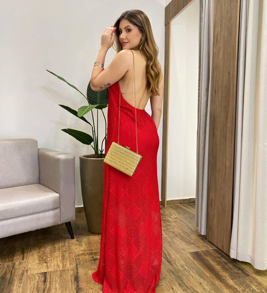 Vestido Feminino Longo Nina Frente Única com Bojo Vermelho - Fernanda Ramos Store