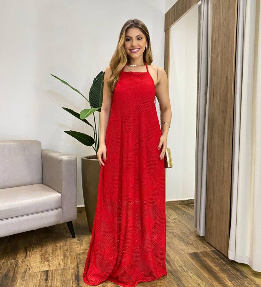 Vestido Feminino Longo Nina Frente Única com Bojo Vermelho - Fernanda Ramos Store