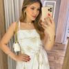 Vestido Longo Ana Viscolinho sem Bojo Off White Bordado com Amarração - Fernanda Ramos Store