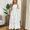 Vestido Longo Ana Viscolinho sem Bojo Off White Bordado com Amarração - Fernanda Ramos Store