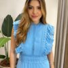 Vestido Longo Flor sem Bojo com Detalhes em Aviamentos Azul - Fernanda Ramos Store