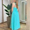 Vestido Longo Kelly de Laise com Amarração nas Alças Verde Água - Fernanda Ramos Store