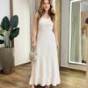 Vestido Longo Sarja sem Bojo com Alça Larga Regulável Creme 062505 - Fernanda Ramos Store