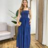 Vestido Longo sem Bojo Lia com Amarração nas Alças e Elastano Jeans - Fernanda Ramos Store