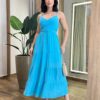 Vestido Midi Crepe Helena com Bojo e Detalhe Transpassado Azul - Fernanda Ramos Store