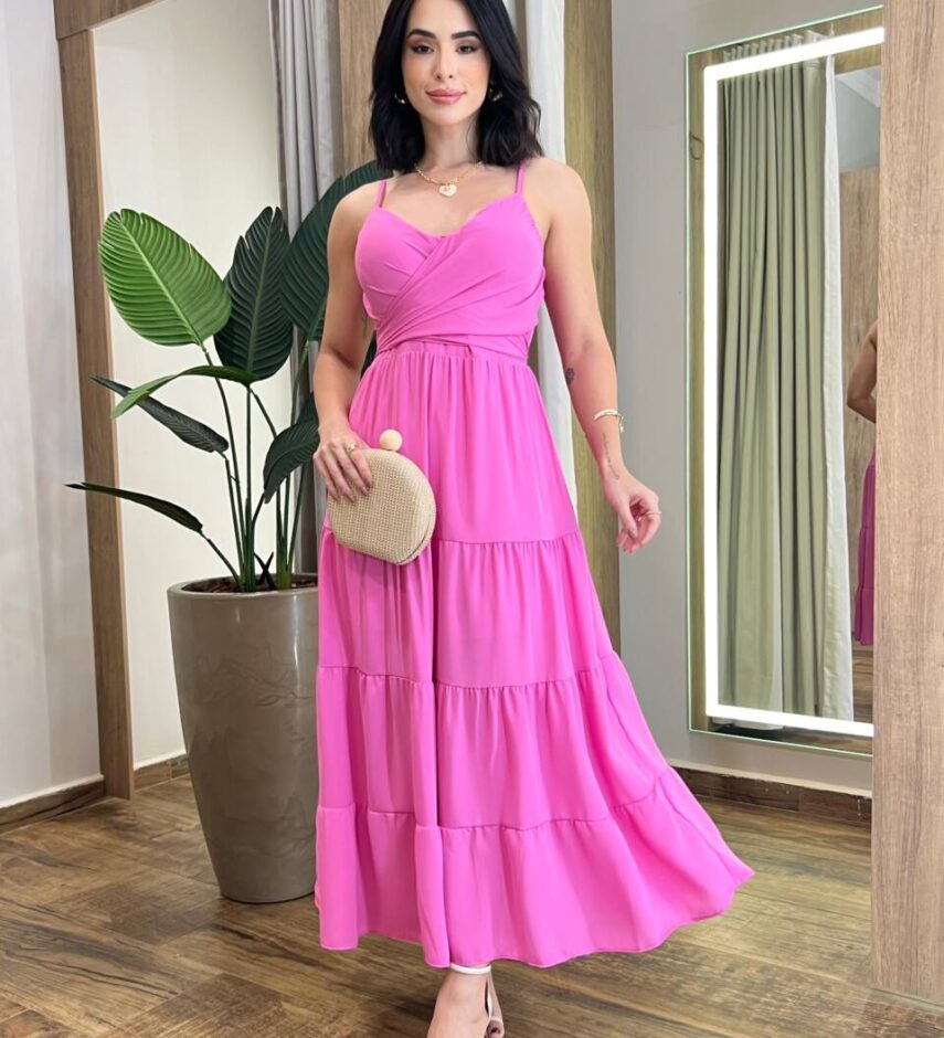 Vestido Midi Crepe Helena com Bojo e Detalhe Transpassado Lilás - Fernanda Ramos Store