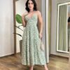 Vestido Midi Isa sem Bojo com Amarração nas Alças Estampado Verde - Fernanda Ramos Store