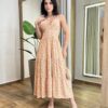 Vestido Midi Isa sem Bojo com Amarração nas Alças Estampado Caramelo - Fernanda Ramos Store