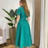 Vestido Midi Lady Sarja Manga Curta com Elastano e Botões Verde - Fernanda Ramos Store