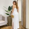 Vestido Midi Lari sem Bojo com Lastex e Detalhe em Flor Off White - Fernanda Ramos Store