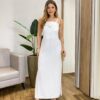 Vestido Midi Lari sem Bojo com Lastex e Detalhe em Flor Off White - Fernanda Ramos Store